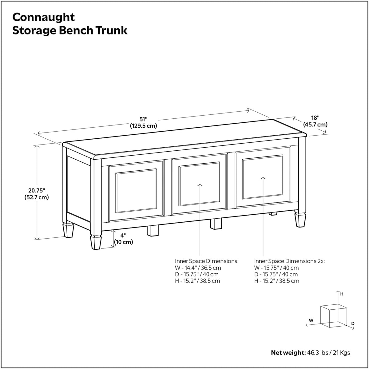 SIMPLIHOME Connaught Entryway Storage Bench - 51 inch Wide Solid Wood Storage Trunk Seat in Dark Kona Brown, Traditional Bench for Entryway or Living Room with Lift-Up Lid and Decorative Moulding