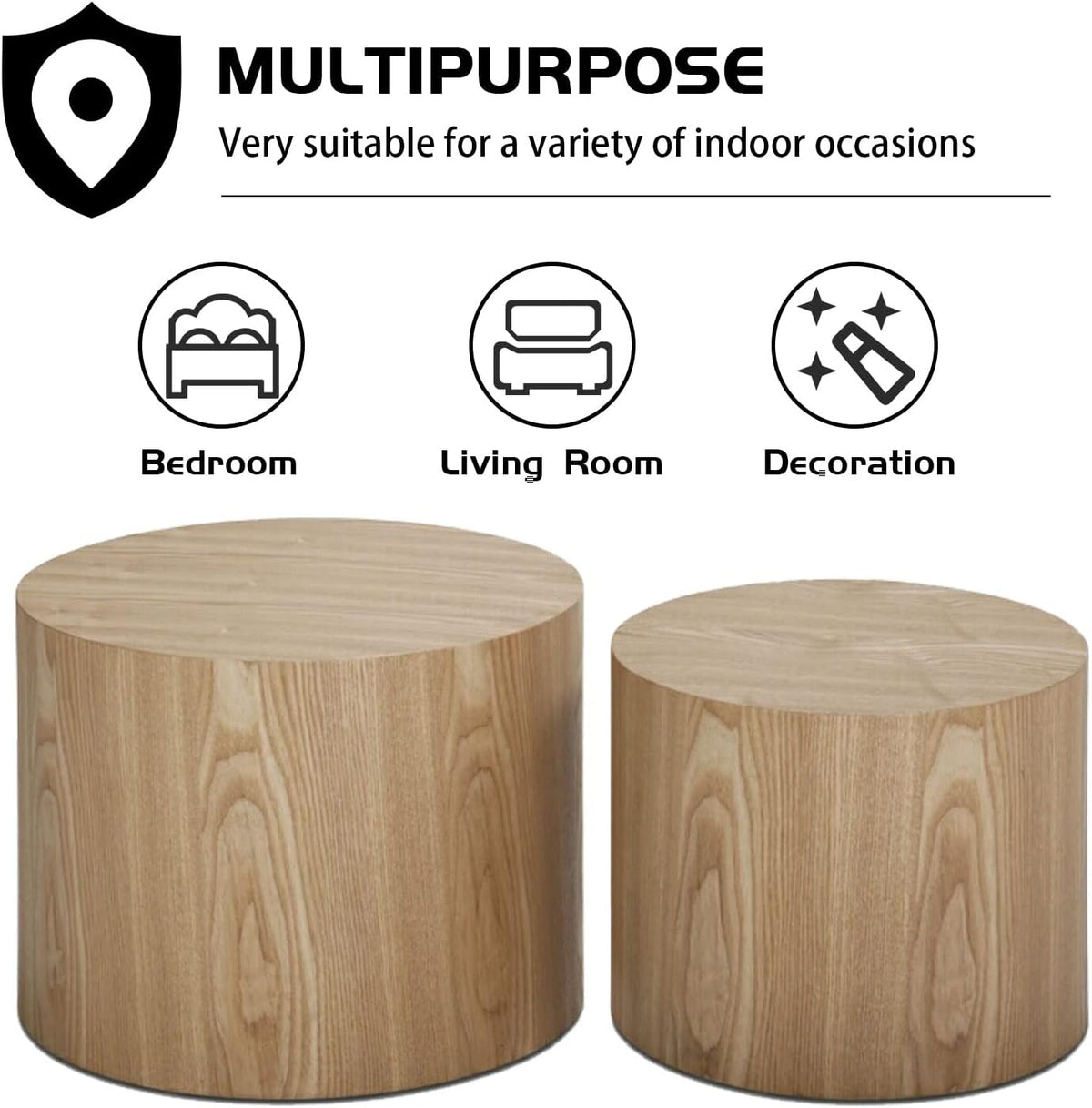 Wood Side Table Round Small Coffee Tables Nesting End Table Set of 2 for Living Room Bedroom Office, No Assembling (Oak/Walnut - Round)