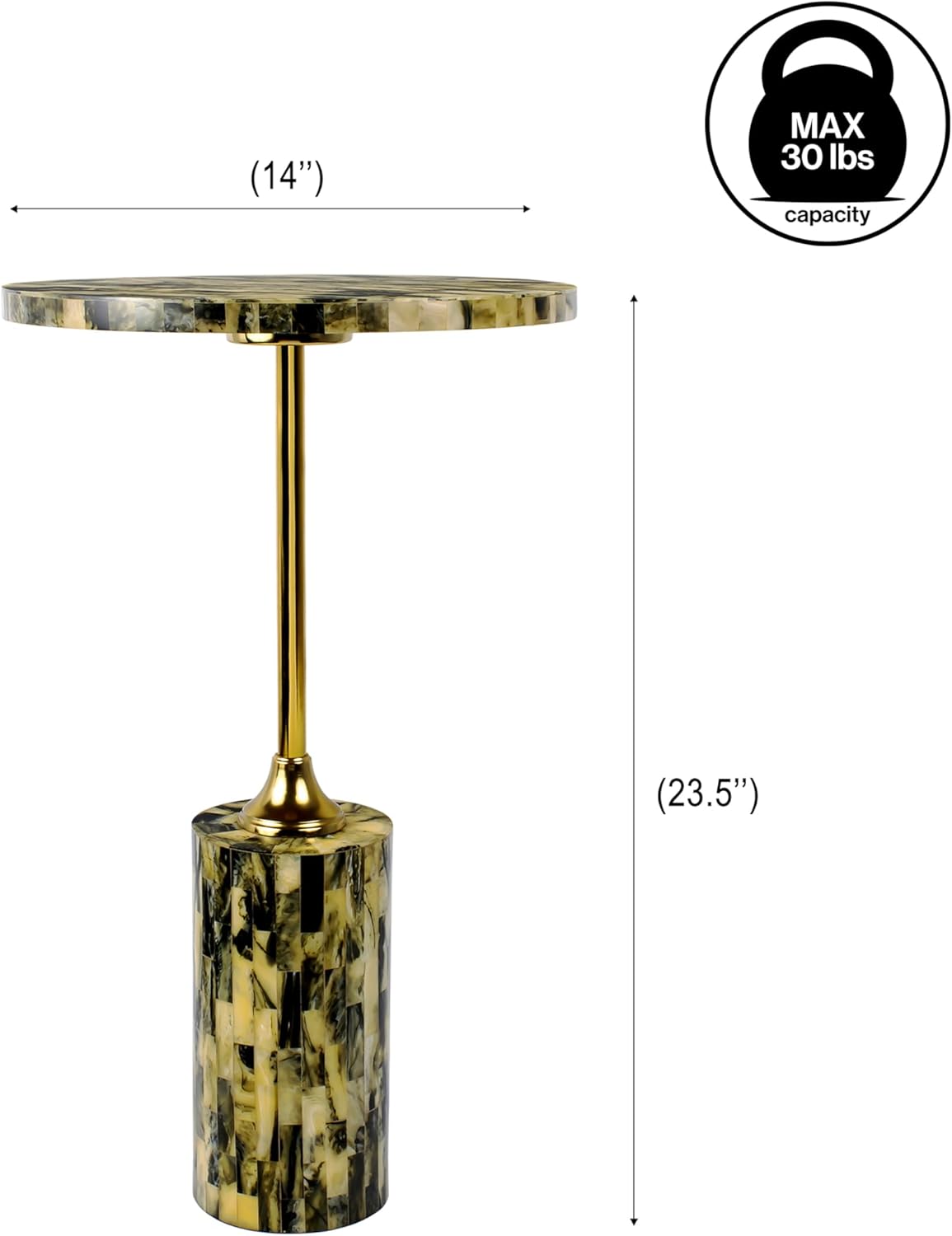 JONATHAN Y Hedda Gold Iron 23.5" Round Pedestal Drink Table with Yellow and Black Mosaic Top, Art Deco Candlestick Accent Side Table for Small Spaces, Living Room, Bedroom END1001A