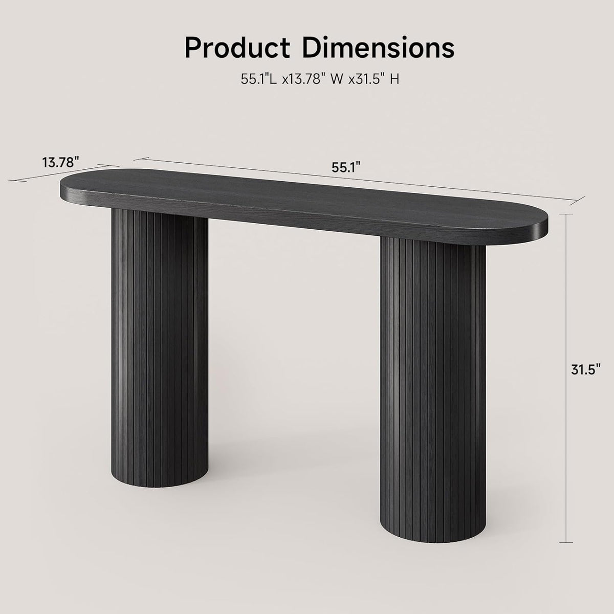 ONBRILL 55 Inch Fluted Entryway Table, Sofa Table Behind The Couch, Long Console Tables, Modern Entrance Stand for Hallway, Living Room Foyer, Farmhouse Style (Black)