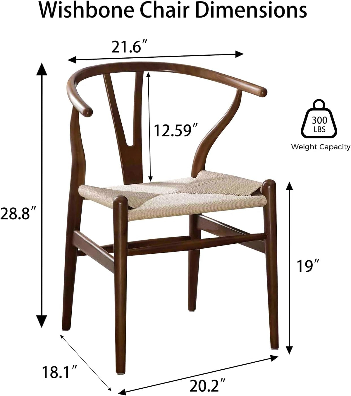 Polynices Wishbone Chair, Weave Solid Wood Mid-Century Modern Y Shaped Backrest Dining Chair (Walnut)