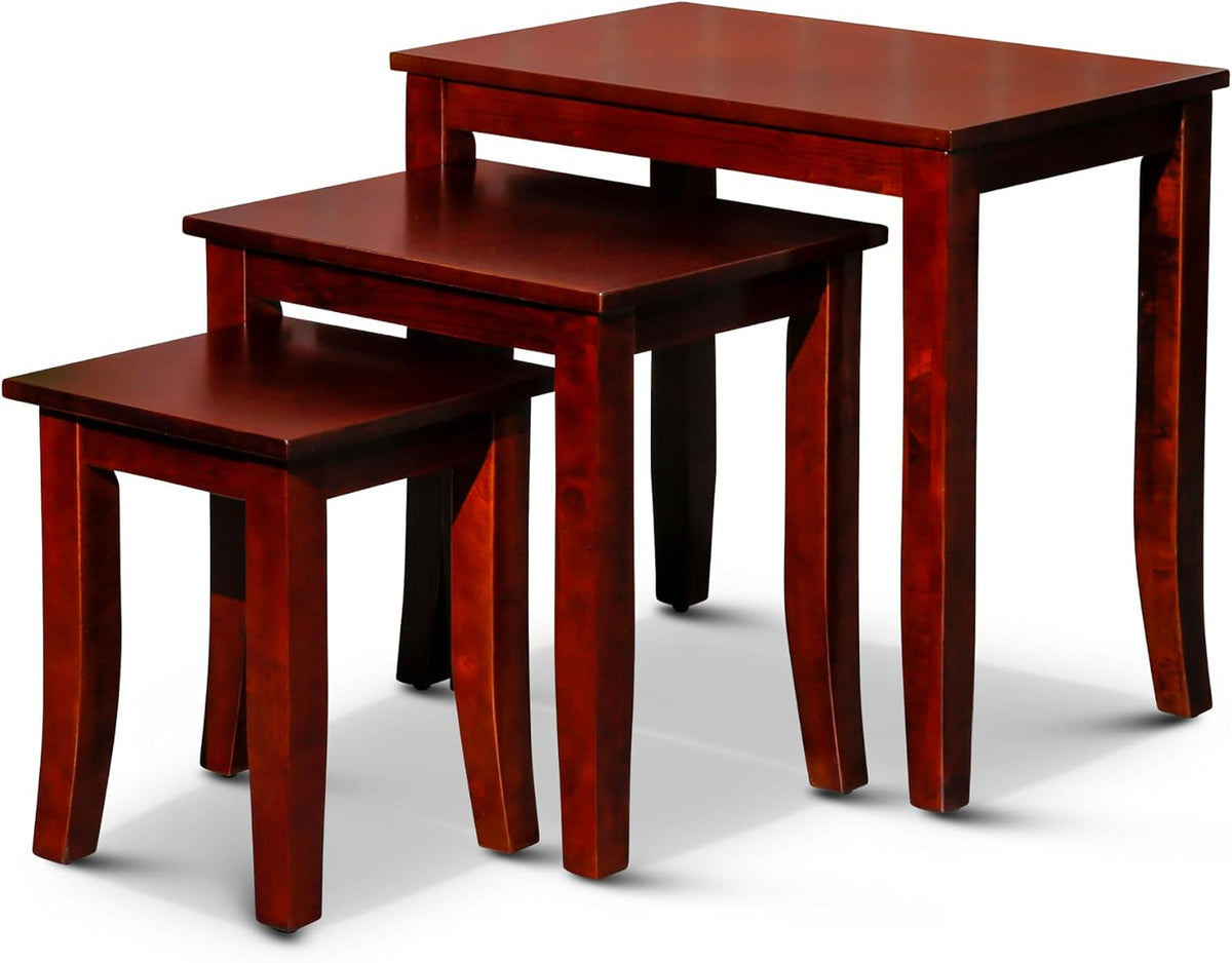 Cherry Finish Nesting Table Set, 3 Pieces, Compact and Functional, Great for Small Spaces, Modern and Classic Style, Durable Construction, Easy to Move and Store