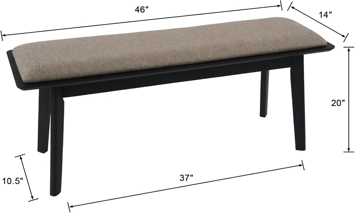 Kmax Entryway Bench, 46" Dining Bench with Wood Leg Rustic Upholstered Window Bench for Entrance Dining Room Living Room - Chenille Grey, Black Legs