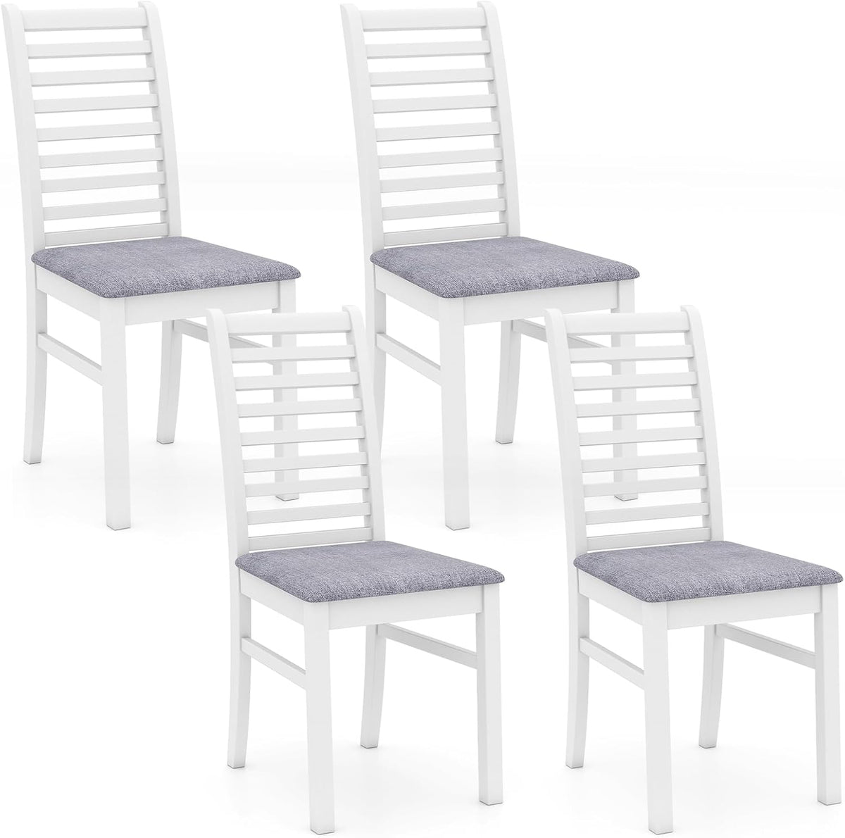 GOFLAME Wooden Dining Chairs Set of 4, Fabric Upholstered Kitchen Chairs with Rubber Wood Legs, Padded Seat & High Backrest, Armless Side Chairs for Dining Room, Living Room, Restaurant, White