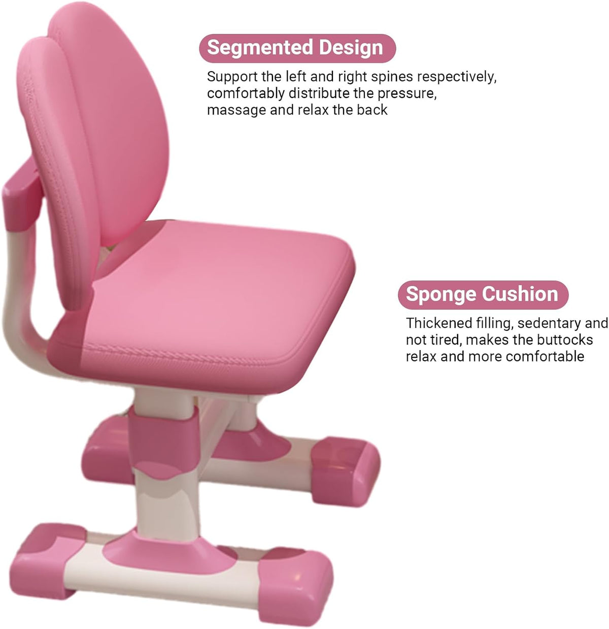 2-Piece Kids Adjustable Study Desk & Seat Set, Cartoon Print Widened Desktop with Storage Drawer Metal Frame for Homeschool Bedroom Playroom Pink