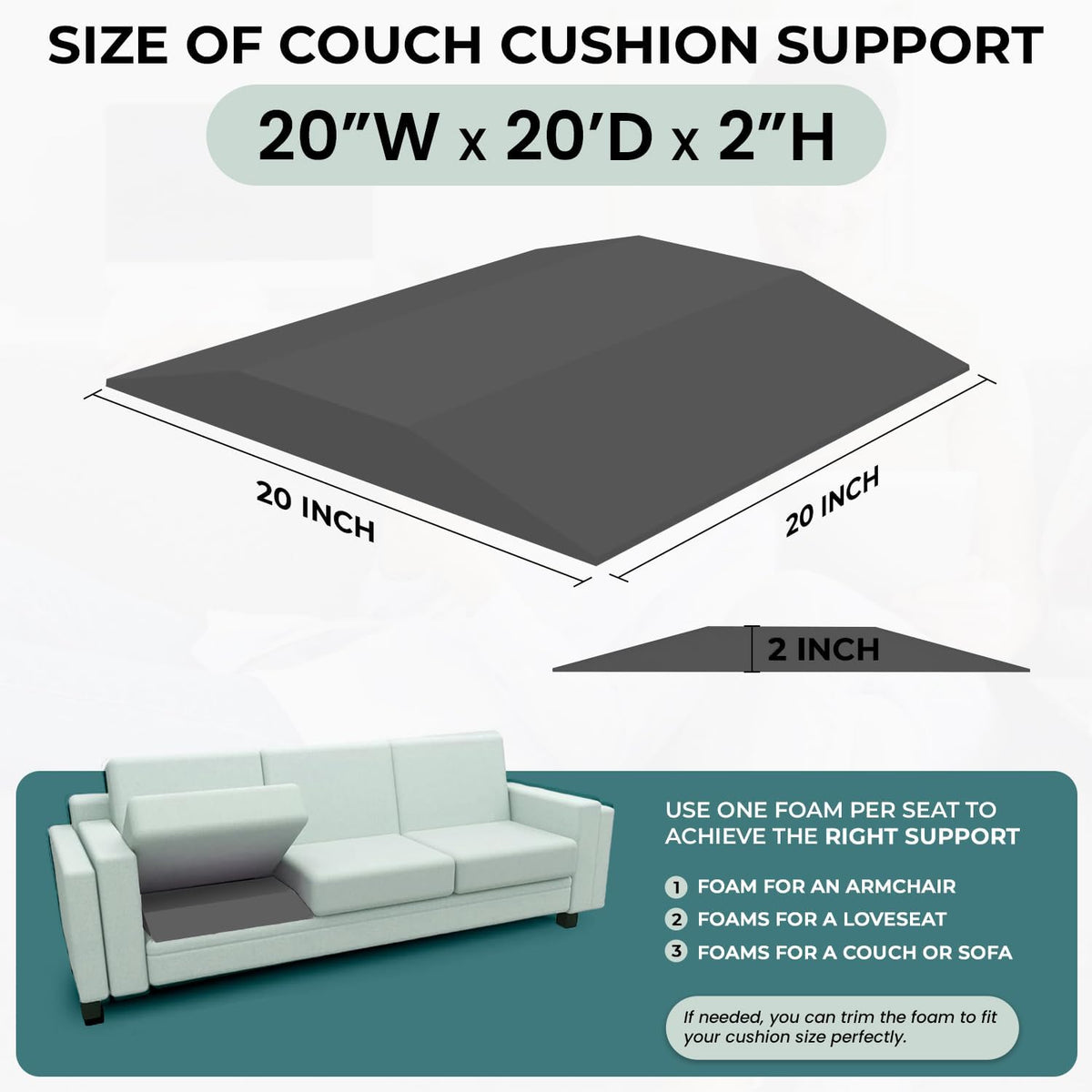 Sofa Couch Cushion Support, Black, Set of 3 | Sagging Sofas Repair