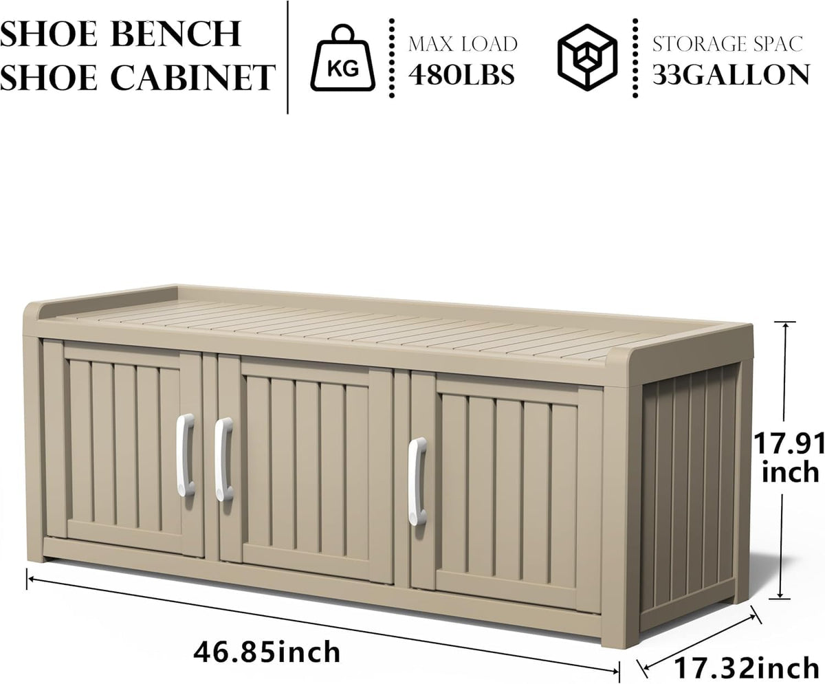 EasyUp Shoe Cabinet, Waterproof Resin Shoe Cabinet,Outdoor Shoes Storage Bench, 2-Tier Hallway Shoes Rack with Adjustable Shelves for Entryway, Living Room, Bedroom(Grey,3 Door)