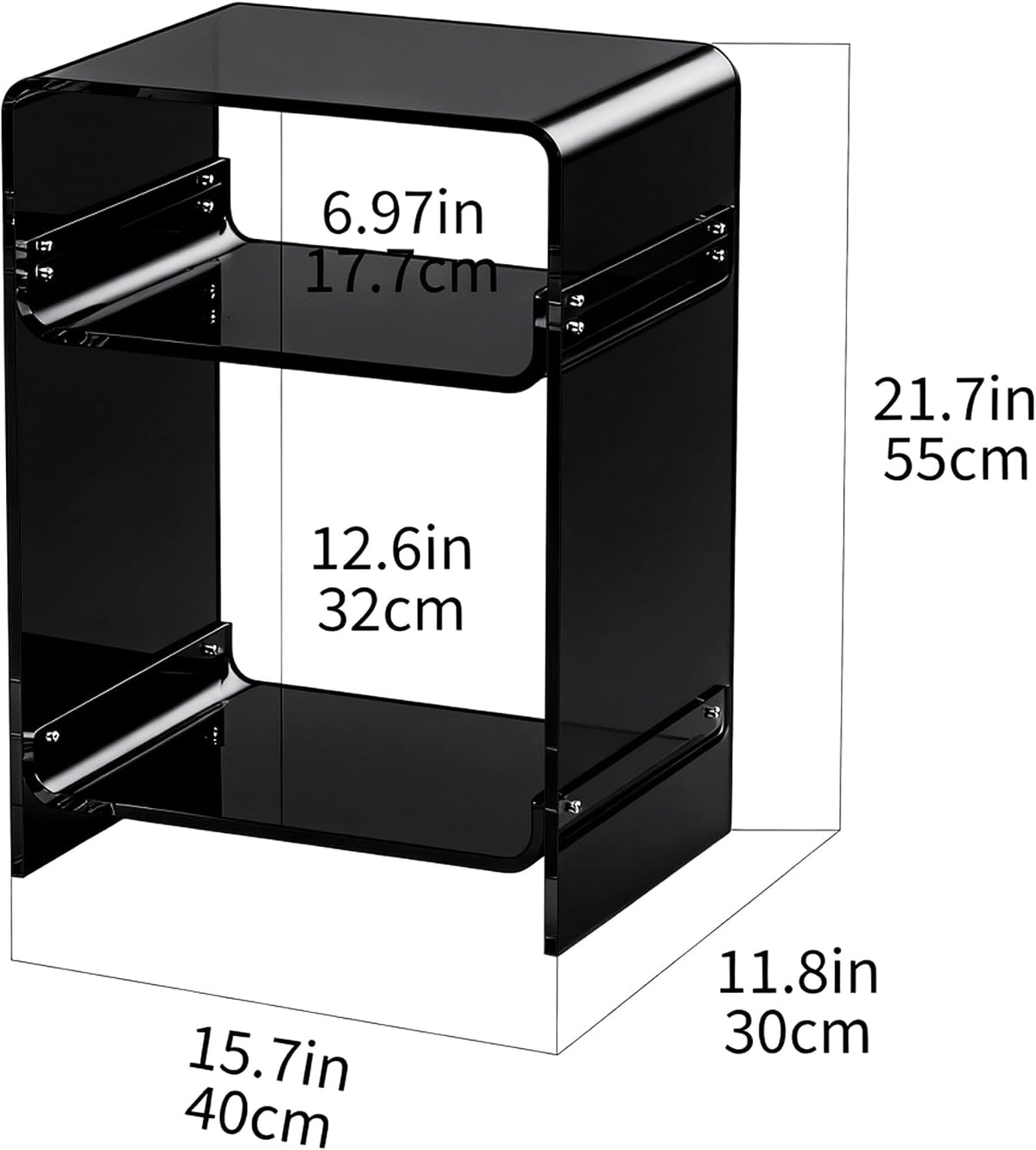 Acrylic Record Player Table with Storage Shelf, Clear Side Table Nightstand (Black, Medium)
