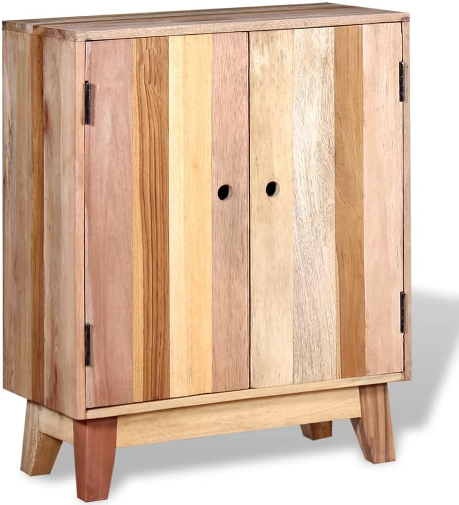 Solid Reclaimed Wood Sideboard, 2-Door Retro Buffet Cabinet, Rustic Accent Storage Credenza for Living Room and Dining Room, 11.8 x 23.6 x 29.9 Inches, Beige