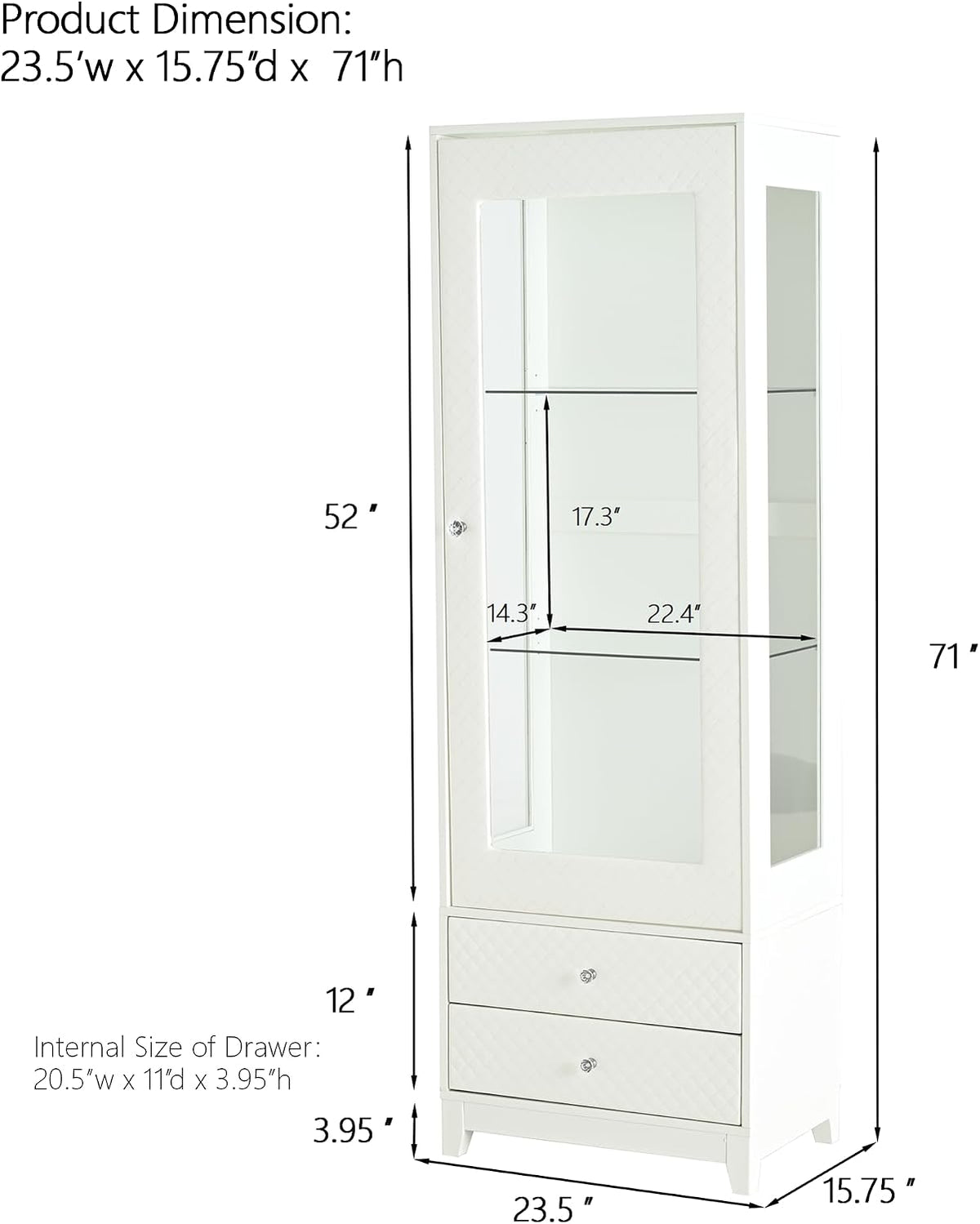 Freestanding Wine Cabinet, Upholstered Glass Door Bar Cabinet, 180° Viewing, 5-Color Ceiling Light, Adjustable Shelves, for Home or Dining Room, White