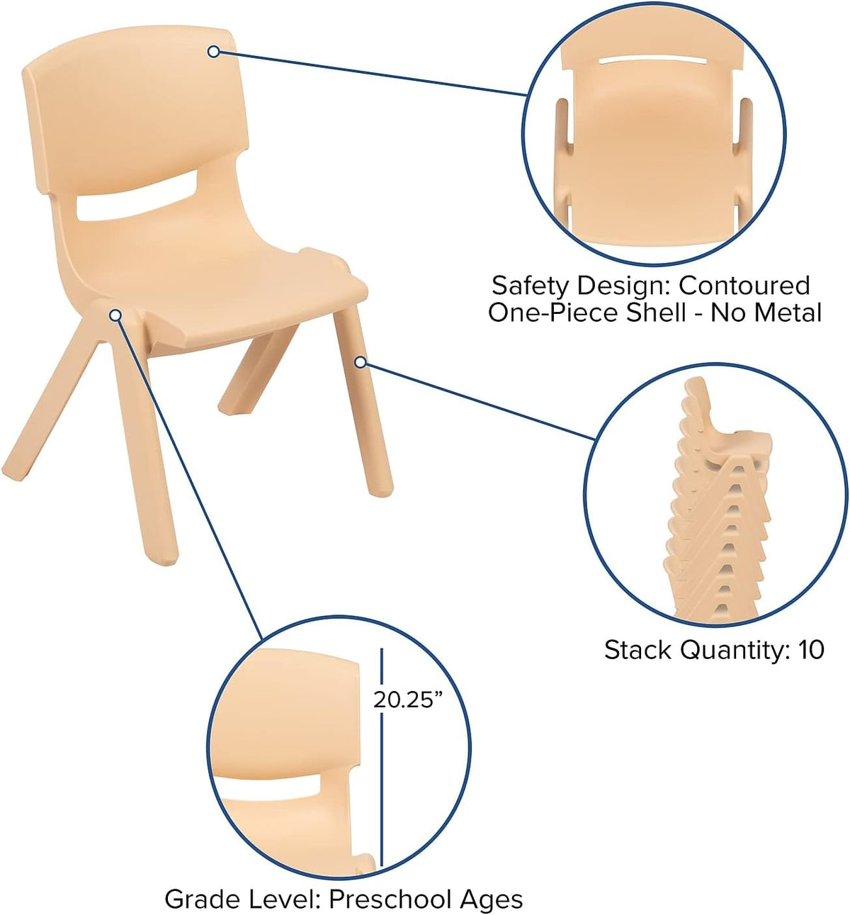 Flash Furniture 65x35 in Half-Moon Activity Table with 4 Chairs, Natural | Height Adjustable Table, Durable Construction, Commercial Use