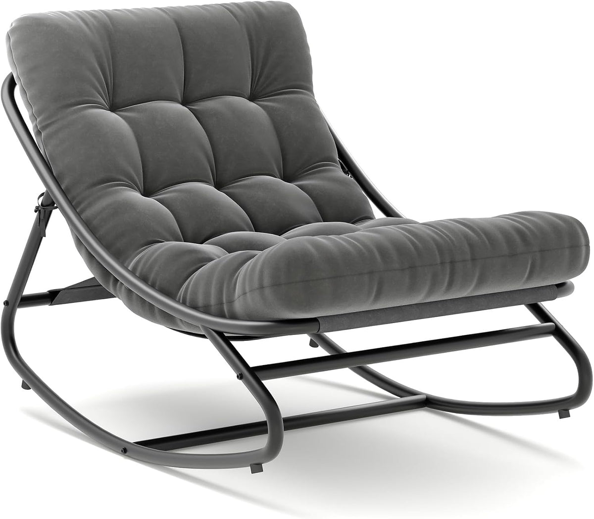 IDEALHOUSE Outdoor Rocking Chair with Metal Frame, Adjustable Papasan Rocker, Waterproof Comfy Cushion, 450lbs Capacity, for Patio, Porch, Garden, Living Room, Dark Grey