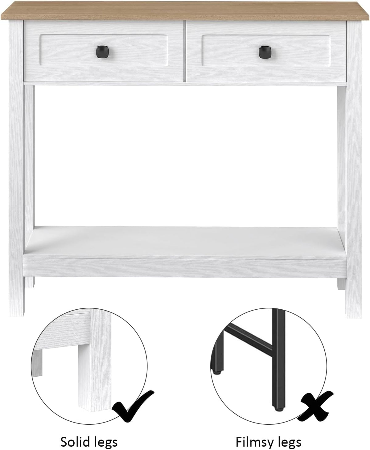 kinbor Entryway Table - White Console Table with 2 Drawers, Narrow Small Console Table with Storage Shelf for Entryway, Living Room, Hallway, Easy to Install, White