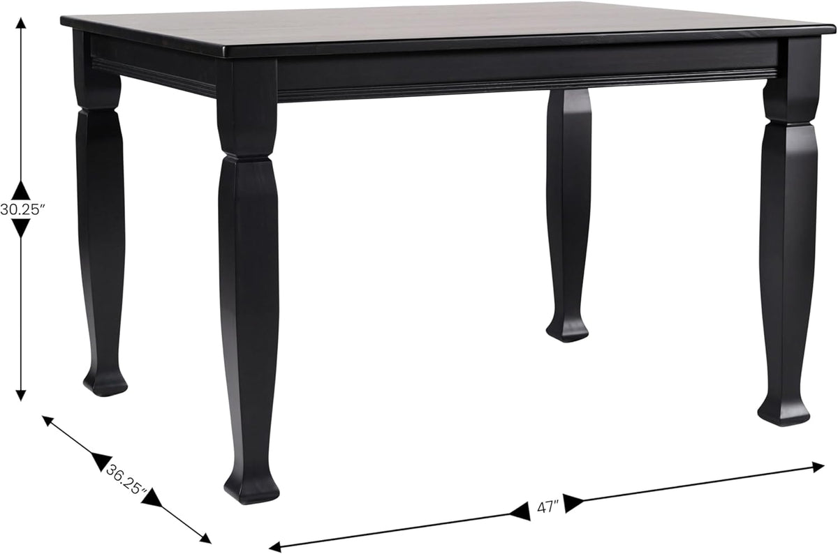 EMMA + OLIVER Milford 47" Solid Wood Dining Table, 3 Inch Offset Paneled Apron, 3" Turned Decorative Legs, Water Resistant Finish, Seating for 4, Black Matte