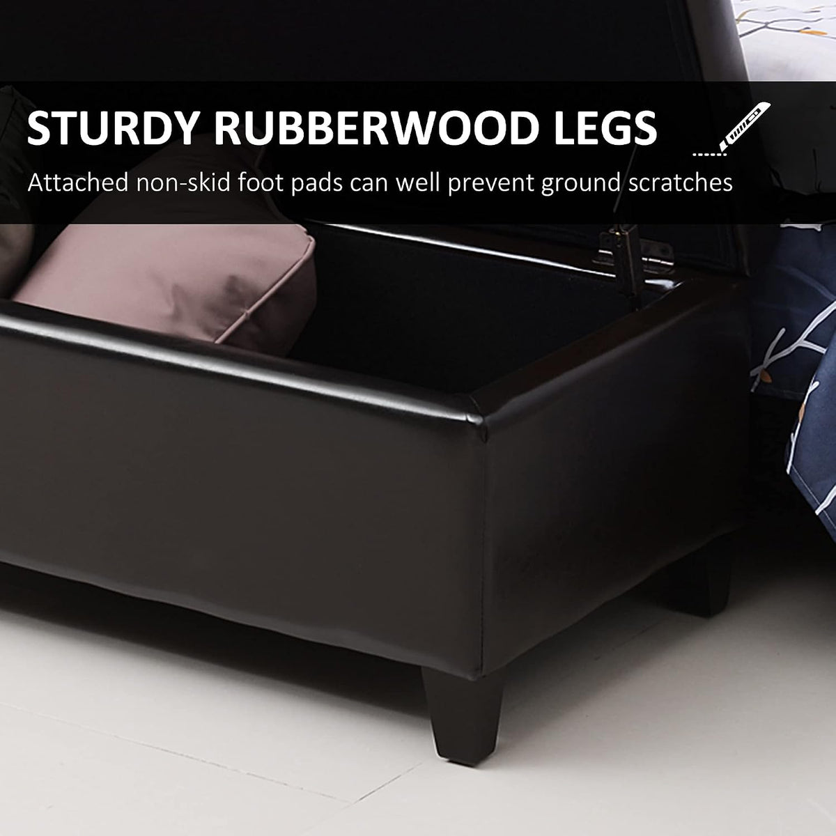 Versatile Storage Ottoman with Upholstered Soft-Touch Fabric Top and Sturdy Wood Frame for Living Room or Bedroom Use