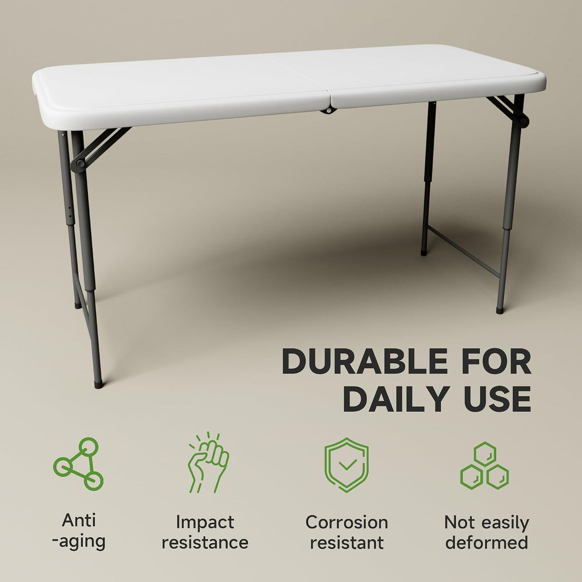 Folding Table 4 Foot with Black Table Cloth- 3-Position Adjustable Height, Heavy Duty 400 lbs Capacity - Portable Tables Folding for Camping, Party, Indoor & Outdoor Use, 2 Pack