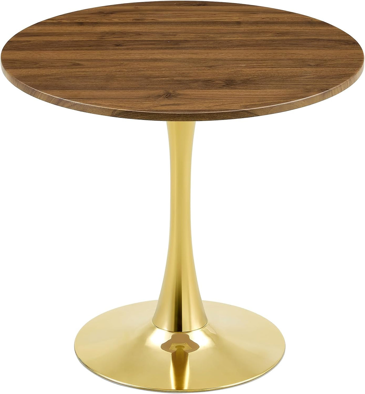 31.5 Inch Small Round Dining Table for 2-4 Person, Circle Tulip Table with Faux Walnut MDF Top and Gold Metal Base,Mid Century Modern Bistro Table for Kitchen, Small Places,Living Room, Cafe