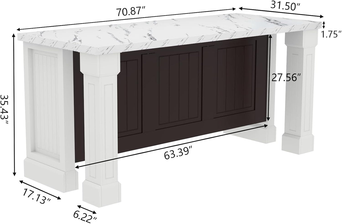 Gyfimoie 71" Large Imitation Marble Dining Table with Roman Column,36" H Island Table with Charging Station,Mordern Kitchen Island,Home Bar Unit for Home Kitchen, Living Room, Balcony, Basement