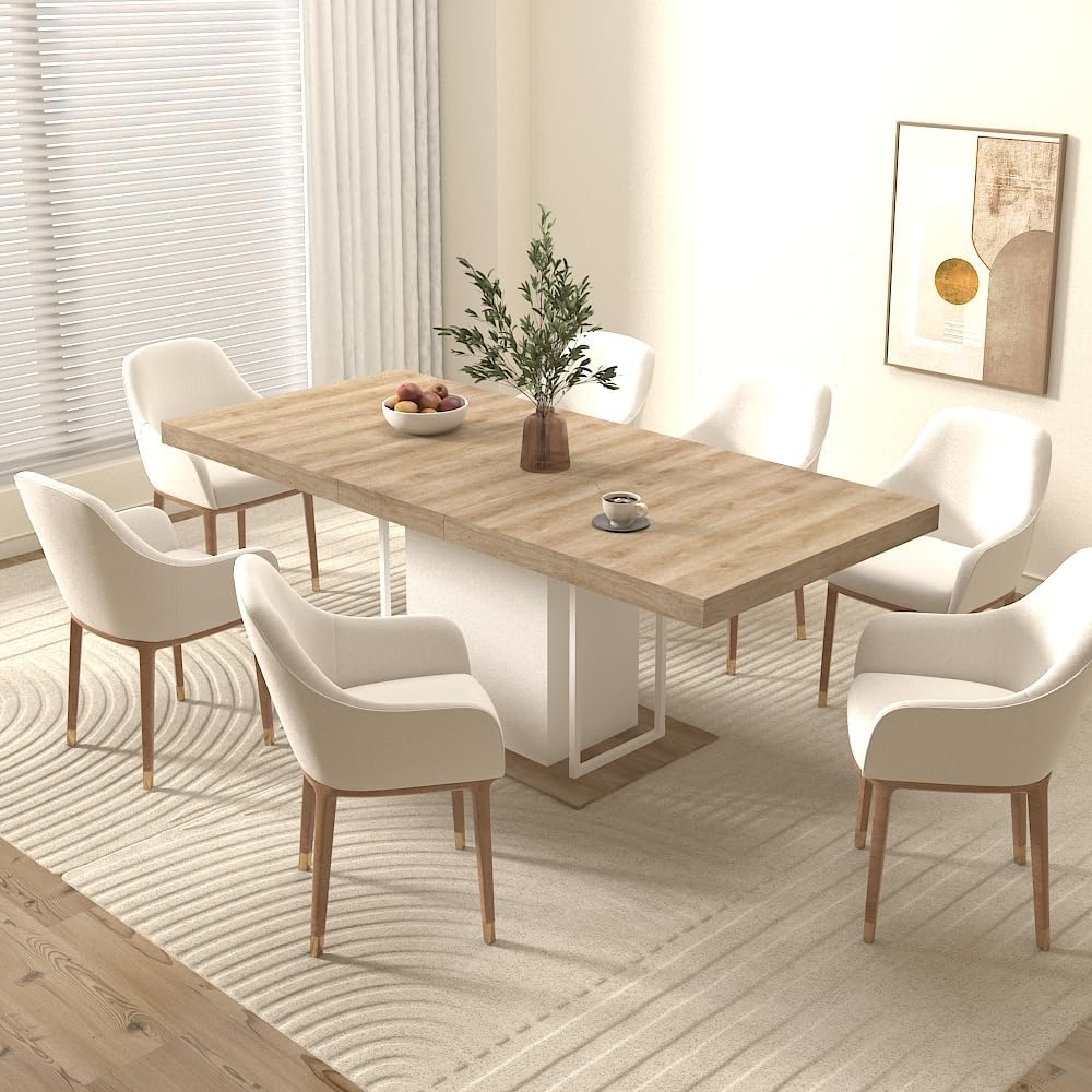 78.74"-62.99" Extendable Rectangle Dining Table for 6-10 Person,White Pedestal Base for Kitchen Meeting Room Small Space,Easy Assembly,Oak