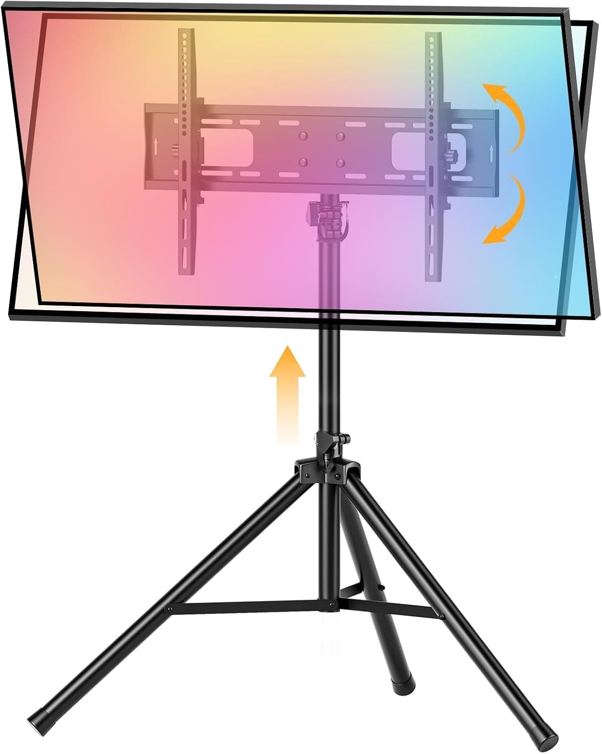 Tripod TV Stand for 25-70" TVs, Adjustable & Foldable, Black | ±15° Tilt, 5 Pillar Height, Maxi Load 110 lbs, Dual Safety Pins, Portable for Outdoors, Bedroom, Living Room