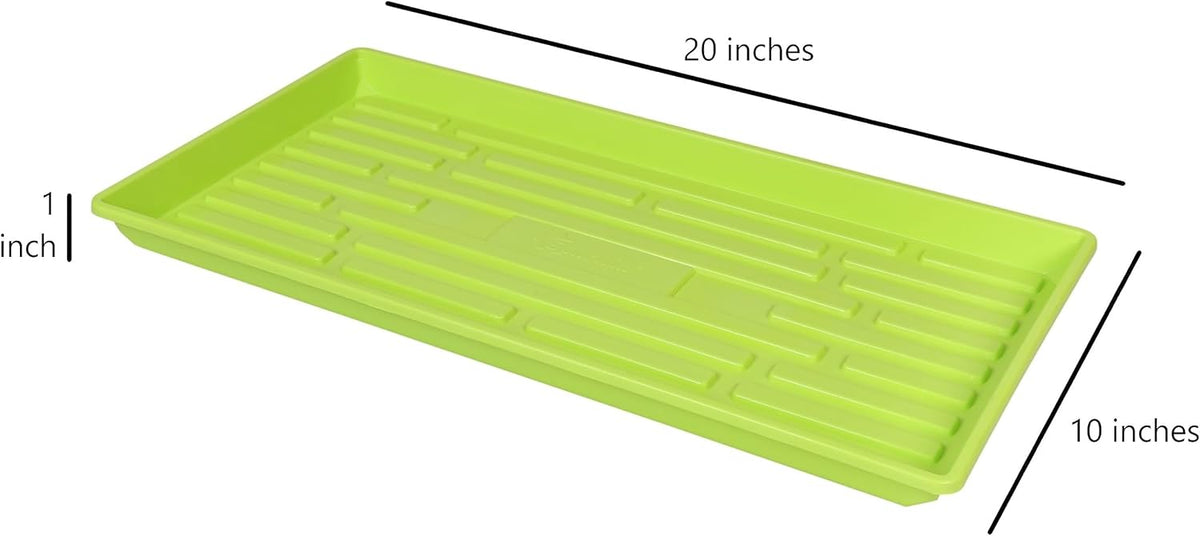 SUNPACK 10" x 20" Heavy Duty Shallow Plastic Seed Starting Tray, Lime Green, 1" (Pack of 10) - No Drainage Holes, Perfect for Greenhouses or Indoor Gardening