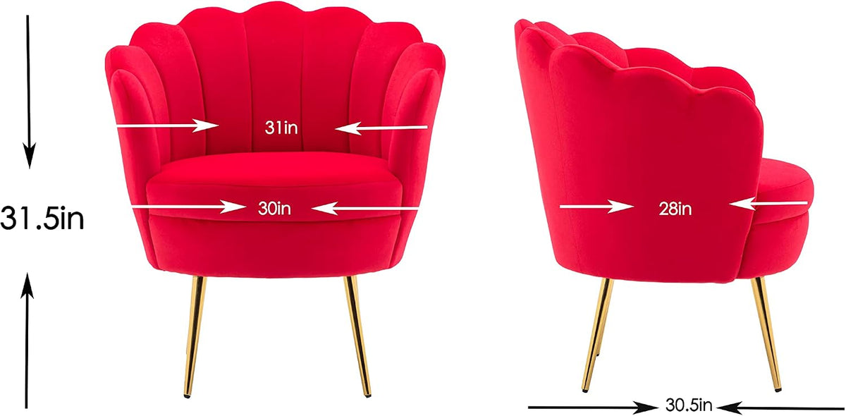 Modern Accent Velvet Chairs Comfy Upholstered Vanity Chairs for Bedroom Armchair Dining Chairs with Golden Metal Legs Desk Chair Makeup Chairs for Living Room （red）