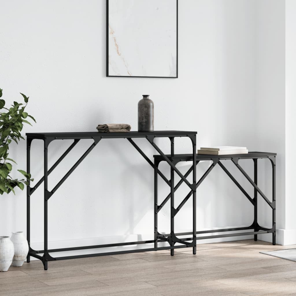 Nesting Console Tables 2 pcs Black Engineered Wood | Space-Saving Nesting Design, Sturdy Metal Frame, Easy to Clean, Versatile for Living Room, Hallway, Office