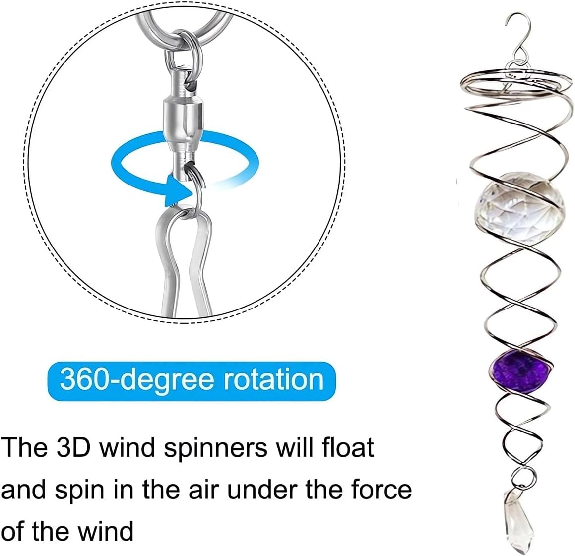 Decorative Spiral - 2024 New Gazing Ball Spiral Tail Wind Spinner Stabilizer, Spinfinity Designs Hanging Kinetic Wind Spinners Decorative Spiral Crystal Sun Catchers Rainbow Maker (Red, 12in)