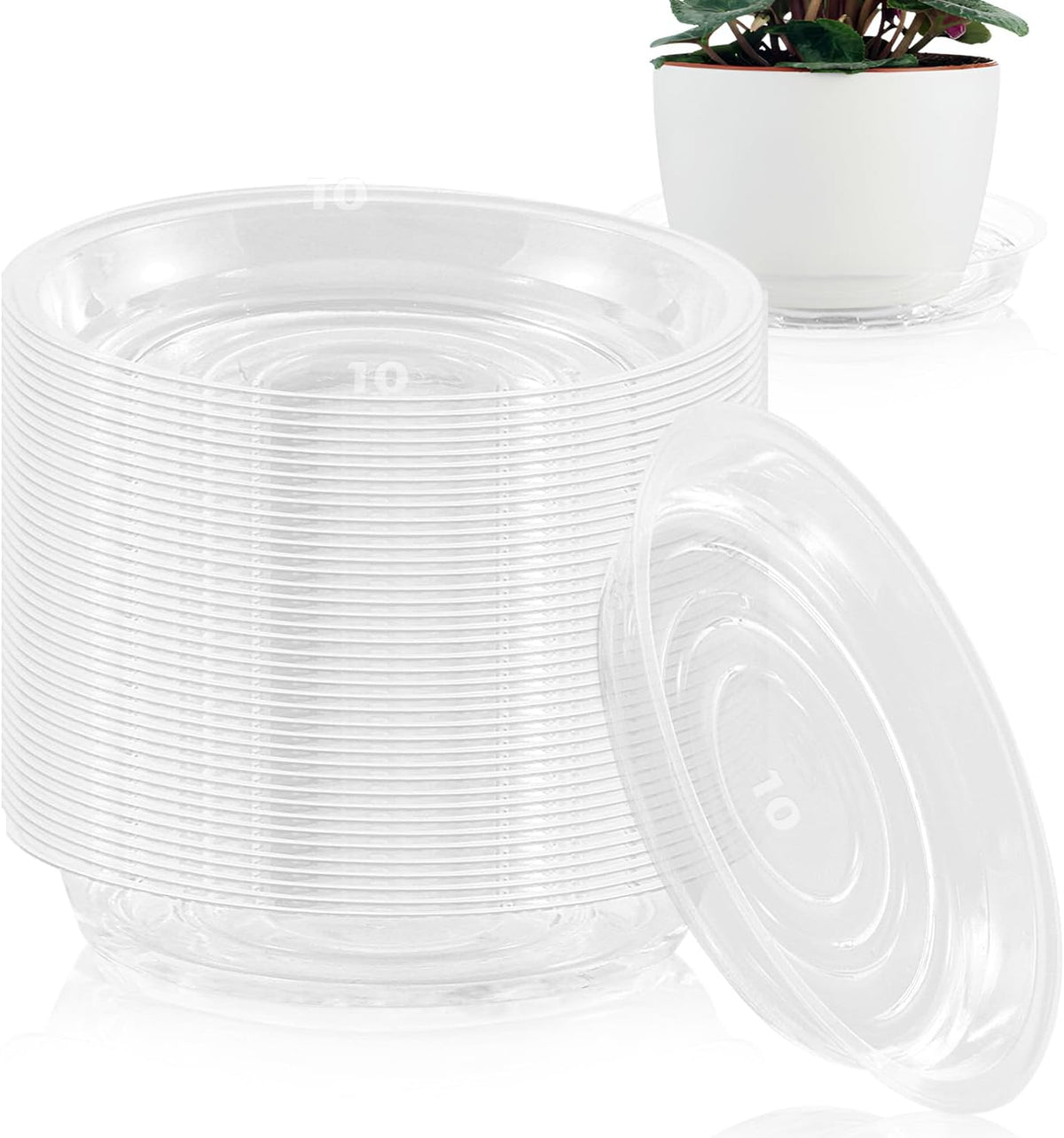 40 Pack 10 Inch Plant Saucer Clear Plant Saucers for Outdoors Plants Drip Trays, Large Pot Saucer No Holes Pot Saucers Planter Trays for Outdoor Plants Bulk Plastic Tray for Flower Pots, Snack Storage
