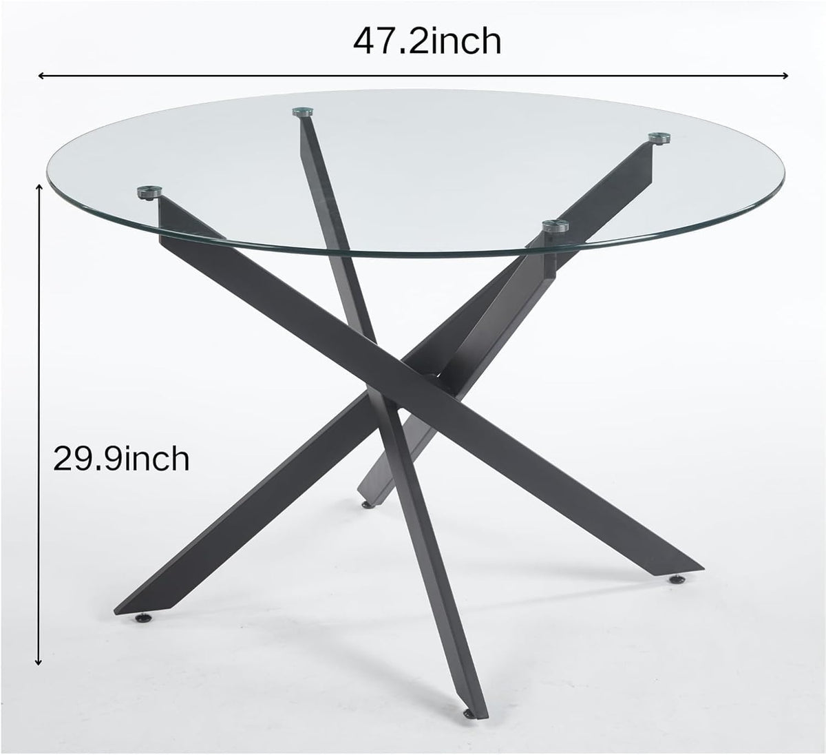 Henf 47.24" Round Dining Table with Black Metal Legs, Glass Kitchen Table for 4-6 People, Round Glass Dining Room Table for Small Space, Easy Assembly Circular Side Desk