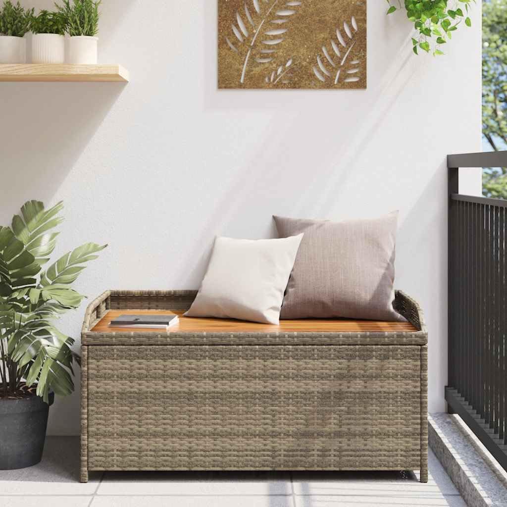 Gray Poly Rattan Patio Storage Bench with Waterproof Bag, 39.4x19.7x20.5 Inch Outdoor Seat and Storage Box