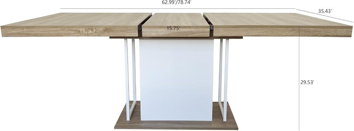 78.74"-62.99" Extendable Rectangle Dining Table for 6-10 Person,White Pedestal Base for Kitchen Meeting Room Small Space,Easy Assembly,Oak