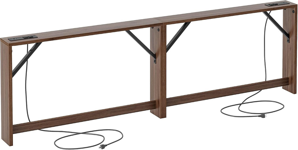 TIQLAB 5.9 Inch Narrow Console Table with Power Outlet,Sofa Table, Total Length 94'' Sofa Table Behind Couch, for Entryway&Living Room, Black Walnut