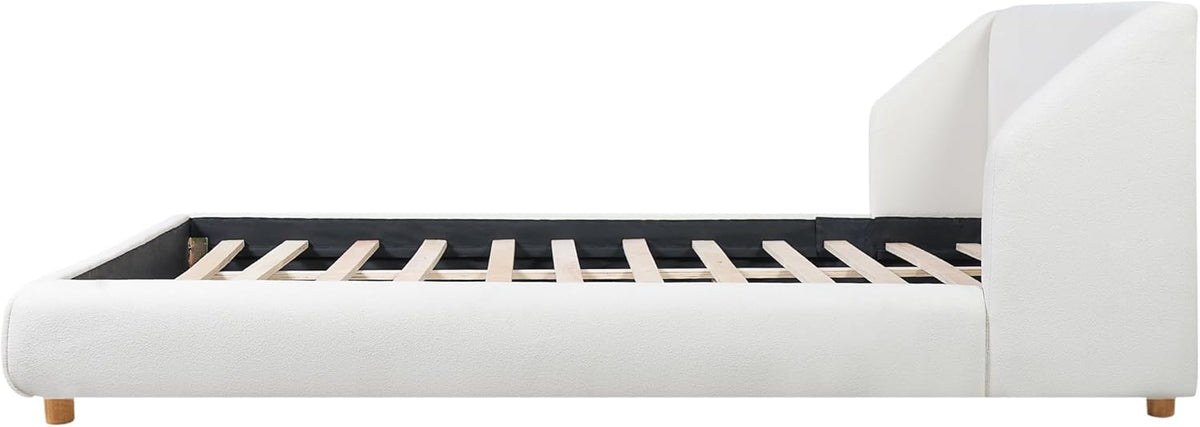 Christopher Knight Home Astry Boucle Upholstered Queen Size Bed Frame with Wingback Headboard, Modern Queen Bed Frame and Headboard, Wooden Slats Support, Easy Assembly, No Box Spring Needed, White