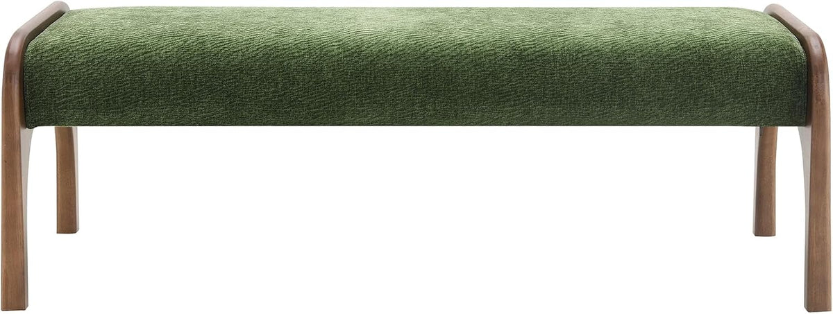 KEIKI 50.25" Upholstered Bed End Bench, Chenille Entryway Bench, Modern Dining Bench with Solid Rubber Wood Legs for Kitchen, Bedroom, Entryway (Green)