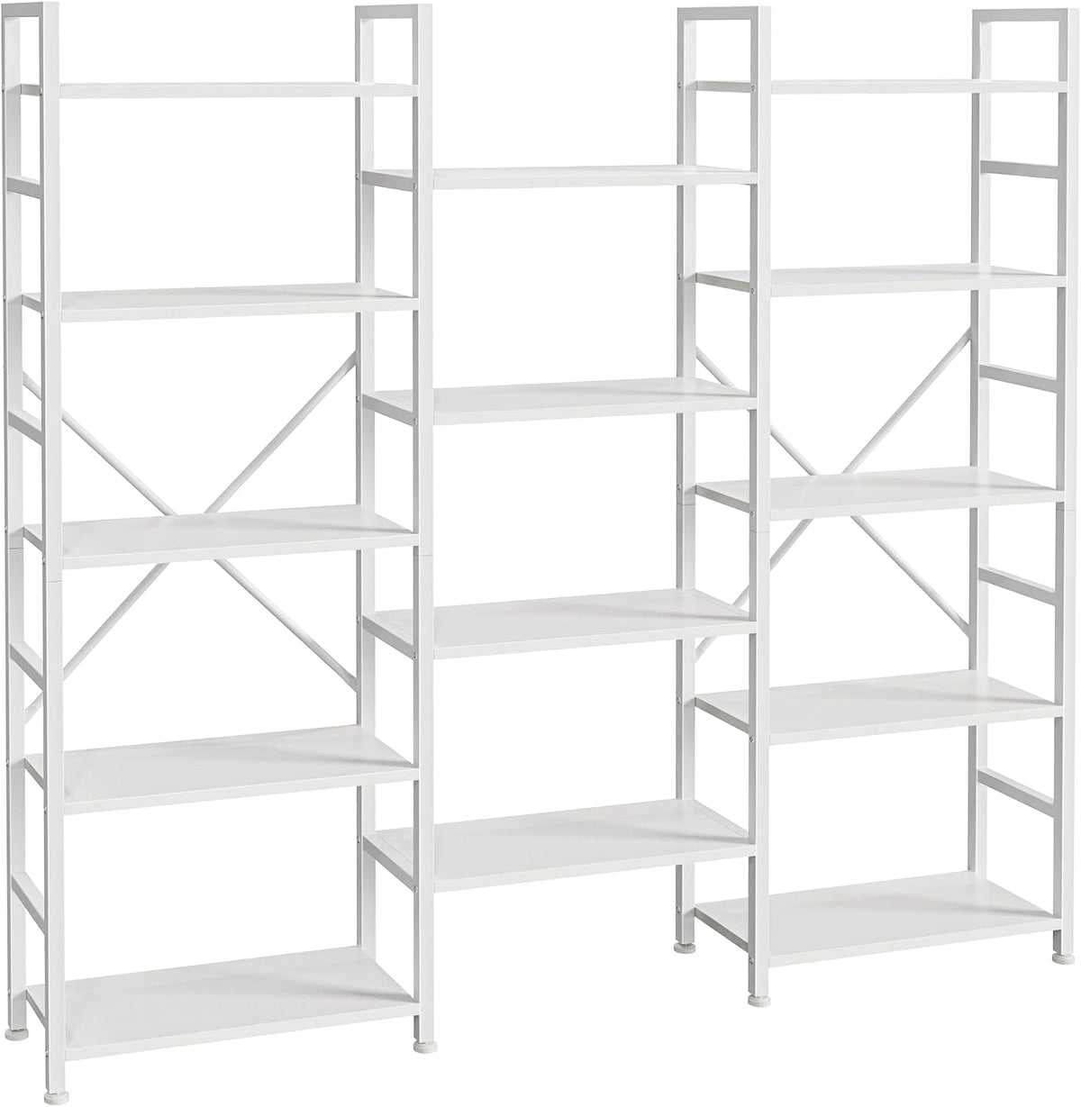 SUPERJARE Triple Bookshelf, Bookcase with 14 Open Display Shelves, Wide Book Shelf Book Case for Home & Office, 5 Tier, White