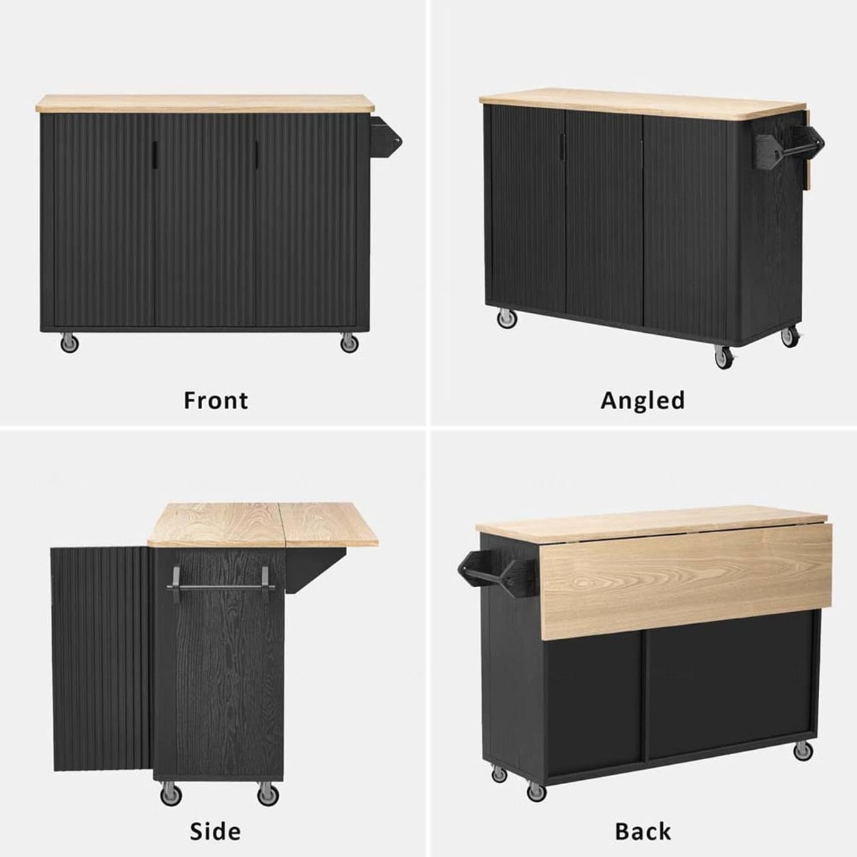 Kitchen Storage Islands and Carts with Drop Leaf Countertop Internal Storage Rack, Black Kitchen Island with Wheels Towel Rack， for Kitchen, Dining Room, Black