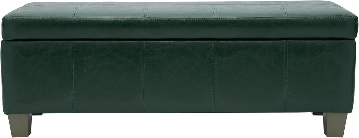 51 Inch Storage Ottoman, Storage Bench with Safety Hinge, Upholstered Synthetic Leather Ottoman Bench for Bedroom, Living Room, Entryway, Hallway, Foot Rest, Support 500lbs