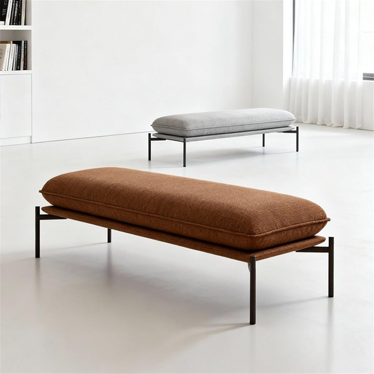 Modern Stainless Steel Bed end Stool Bedroom Resting Clothing Store Fabric Shoe Changing Entryway(Small)