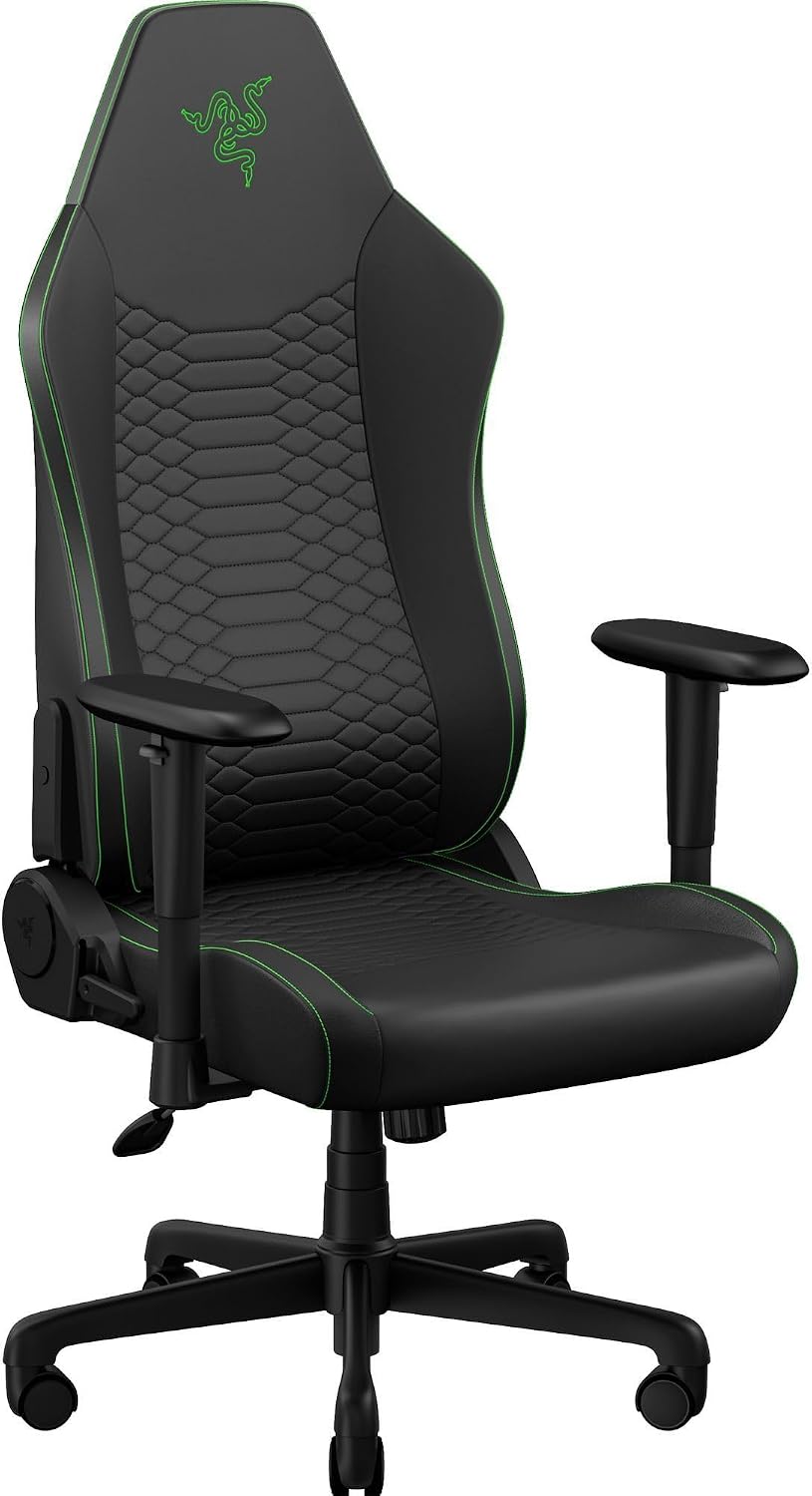 Razer Iskur V2 X NewGen Ergonomic Gaming Chair, Black/Green | Gen-2 EPU Leather with CoolTouch, Lumbar Support, Ultra-Wide Base, Foam Cushions, Adjustable 152 Degree Recline, 2D Armrests