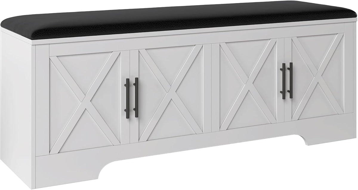 DreamDashio Storage Bench with Cushion, 47.2" End of Bed Storage Bench with Lift Top, Window Bench Seat with Storage for Bedroom, Mudroom, Entryway, Living Room & Hallway, White