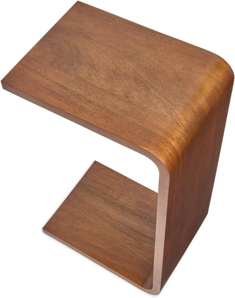 C-Shape Wooden Side Table – Multi-Functional for Living Room, Bedroom & Home Office, 23" Tall, Easy to Maintain