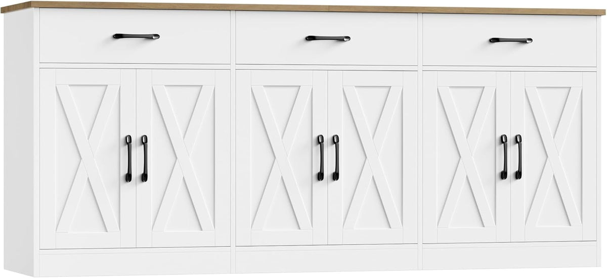 HOSTACK 71"W Farmhouse Kitchen Sideboard Buffet Cabinet with Storage, White