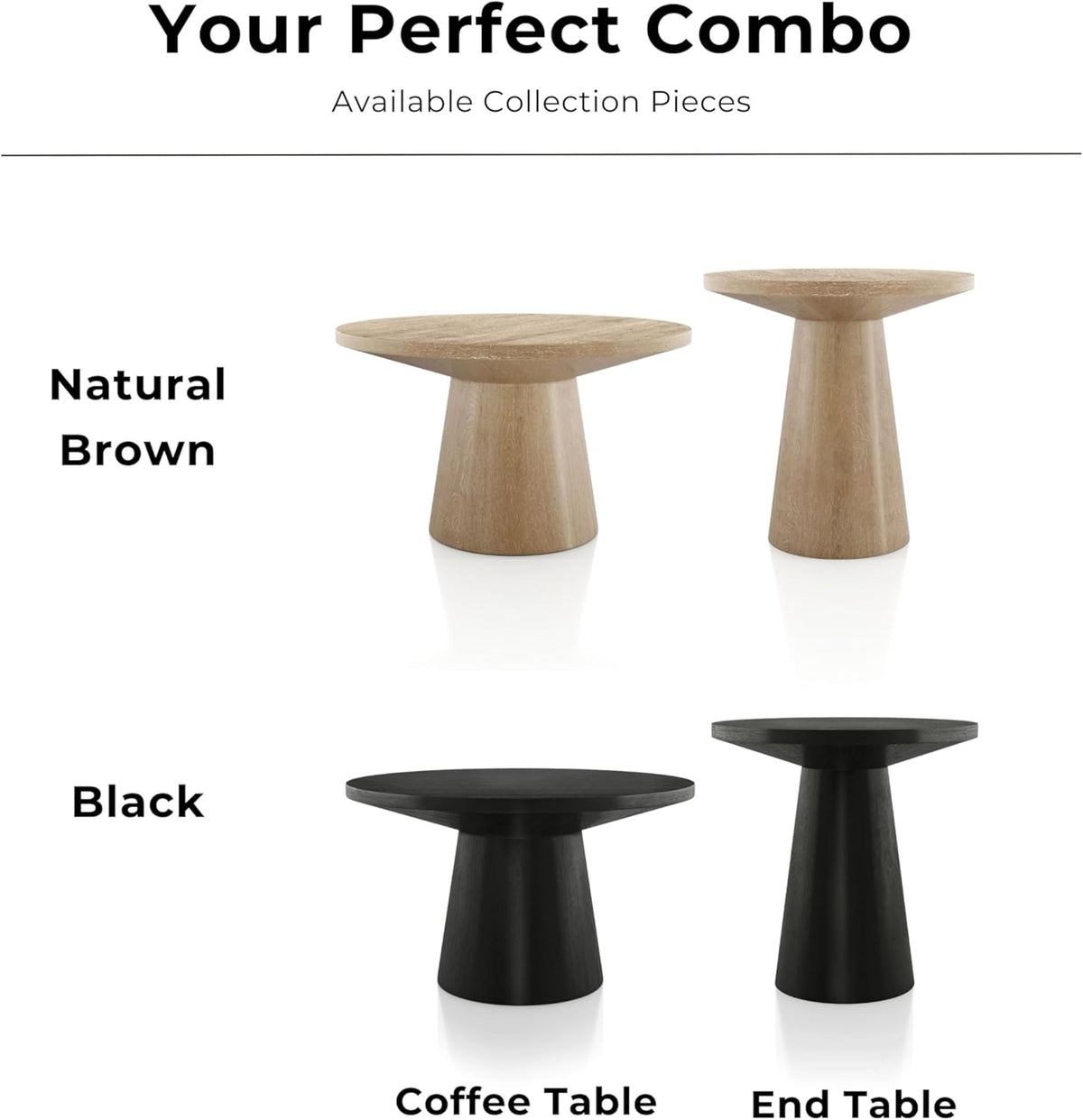 Furniture of America Crambel Modern Solid Rubberwood 20-inch Round End Table with Cone-Shaped Pedestal Base, Living Room Furniture for Small Space, Home Office, Oak Finish
