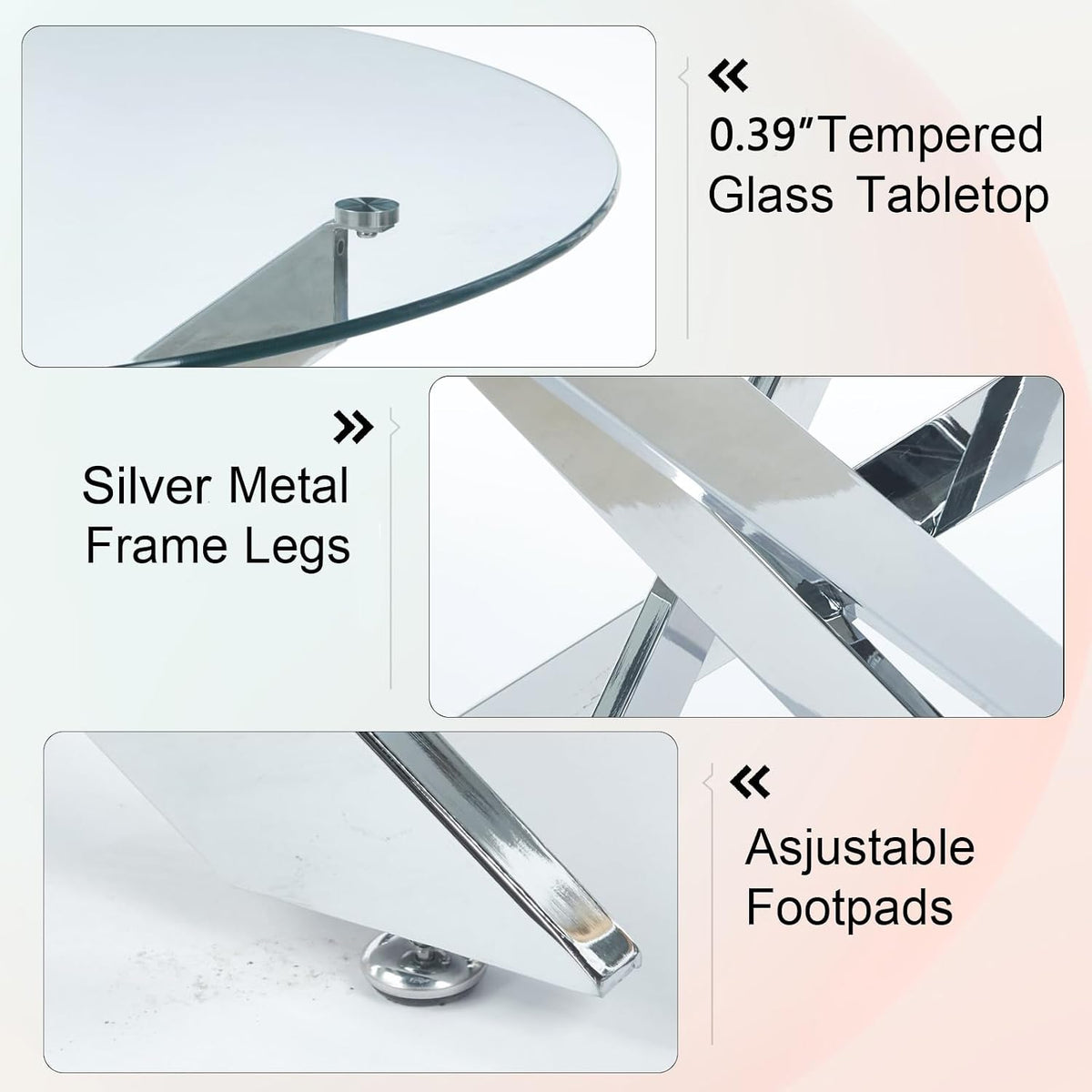 Round Glass Dining Table Set,36'' Glass Kitchen Dining Table Set for 2 4,5-Piece Glass Dinner Table Set with Silver Metal Legs and Velvet Chair Set for Kitchen Dining Room Furniture