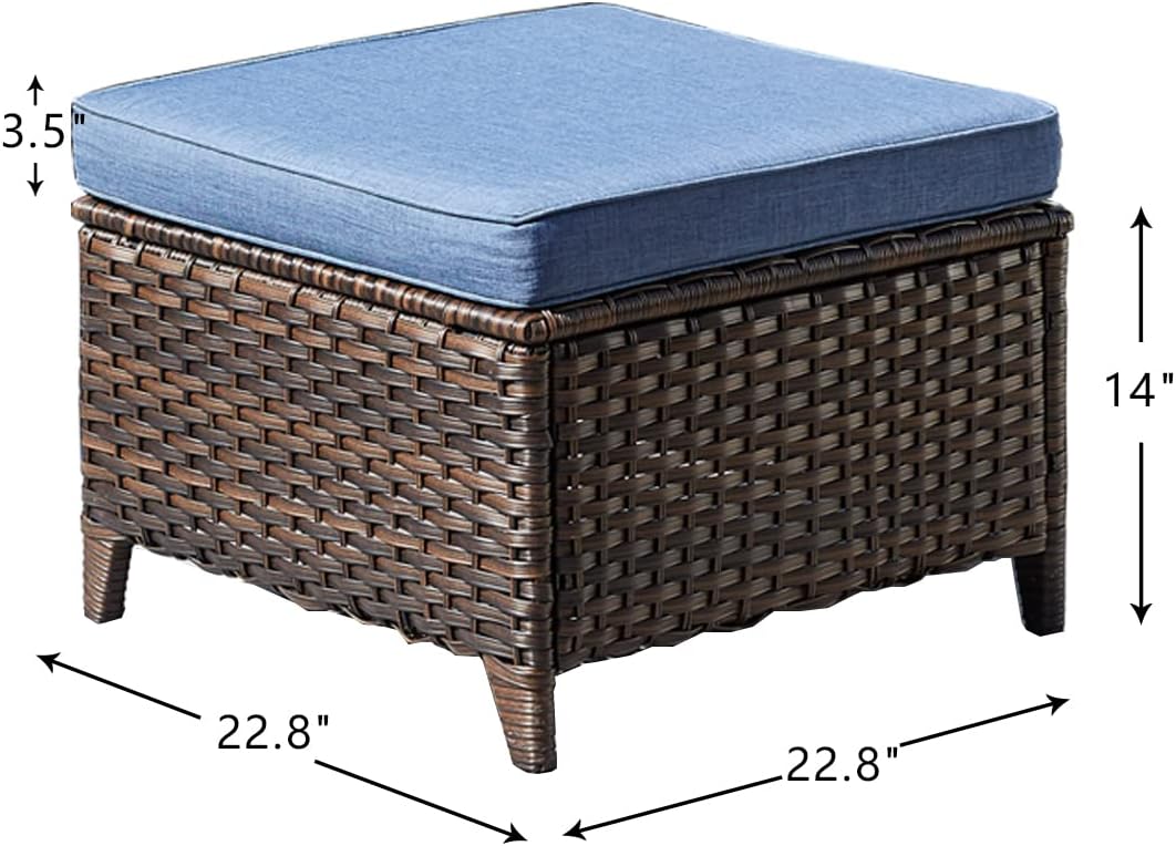 HUMMUH Outdoor Ottomans for Patio Set of 2 PE Wicker Steel Frame Outdoor Footstool for Patio, Backyard, Additional Seating, Side Tables with Removable Weather-Resistant Cushions