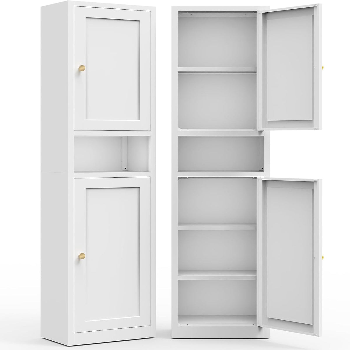 Eltean 67" Tall Narrow Storage Cabinet,Bathroom Cabinets | Narrow Pantry Cabinet with 3 Adjustable Shelves,Reversible Doors Opening,Kitchen Cupboard for Pantry,White (15.7" W)