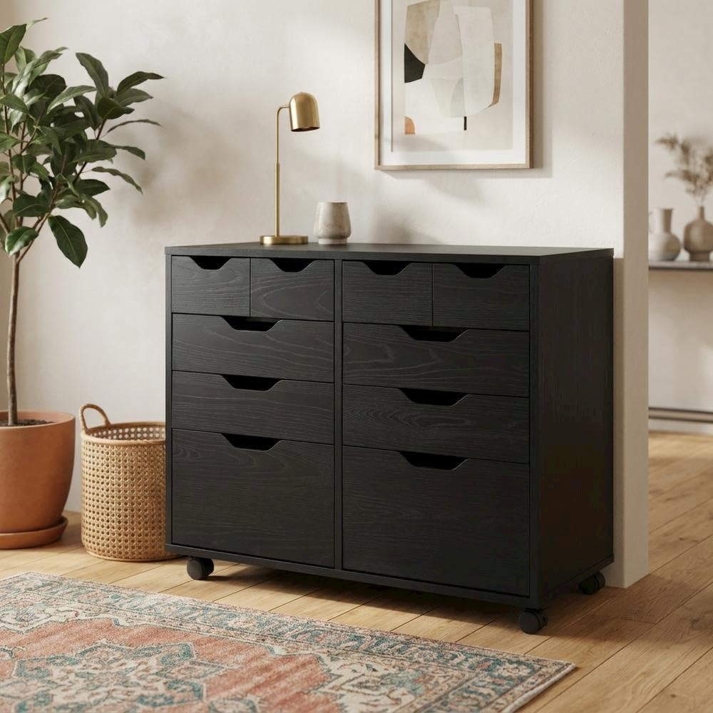 Furnifact Black Storage Cabinet, Composite Wood Pantry Organizer, Spacious 32.13-inch Width, Durable Construction, Contemporary Design for Kitchen or Closet