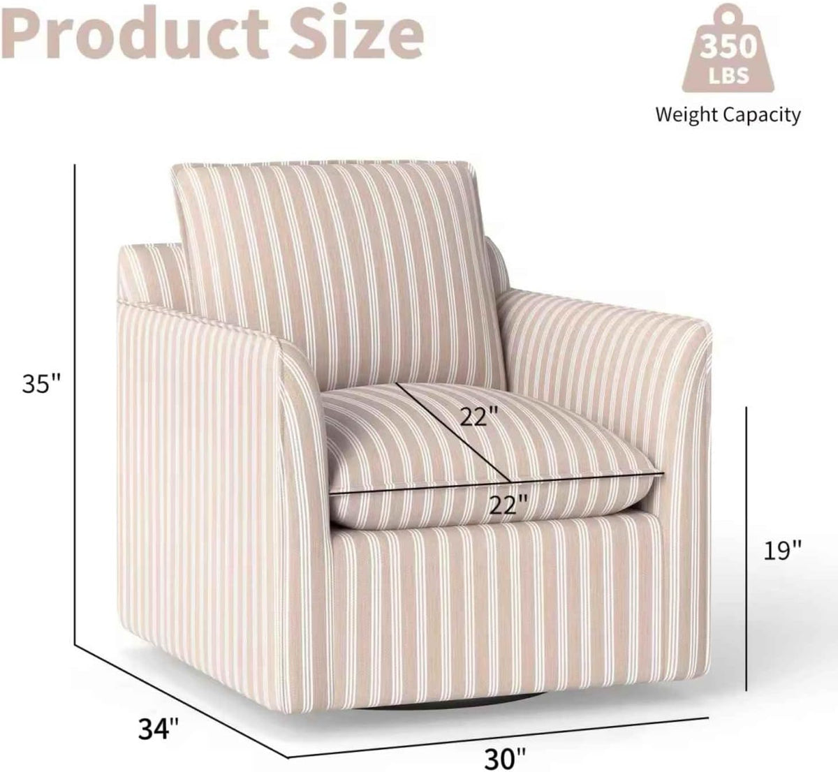 INZOY Swivel Accent Chair with Thick Padded Backrest Cushion, Swivel Reading Chair for Living Room Bedroom Small Spaces, Brown