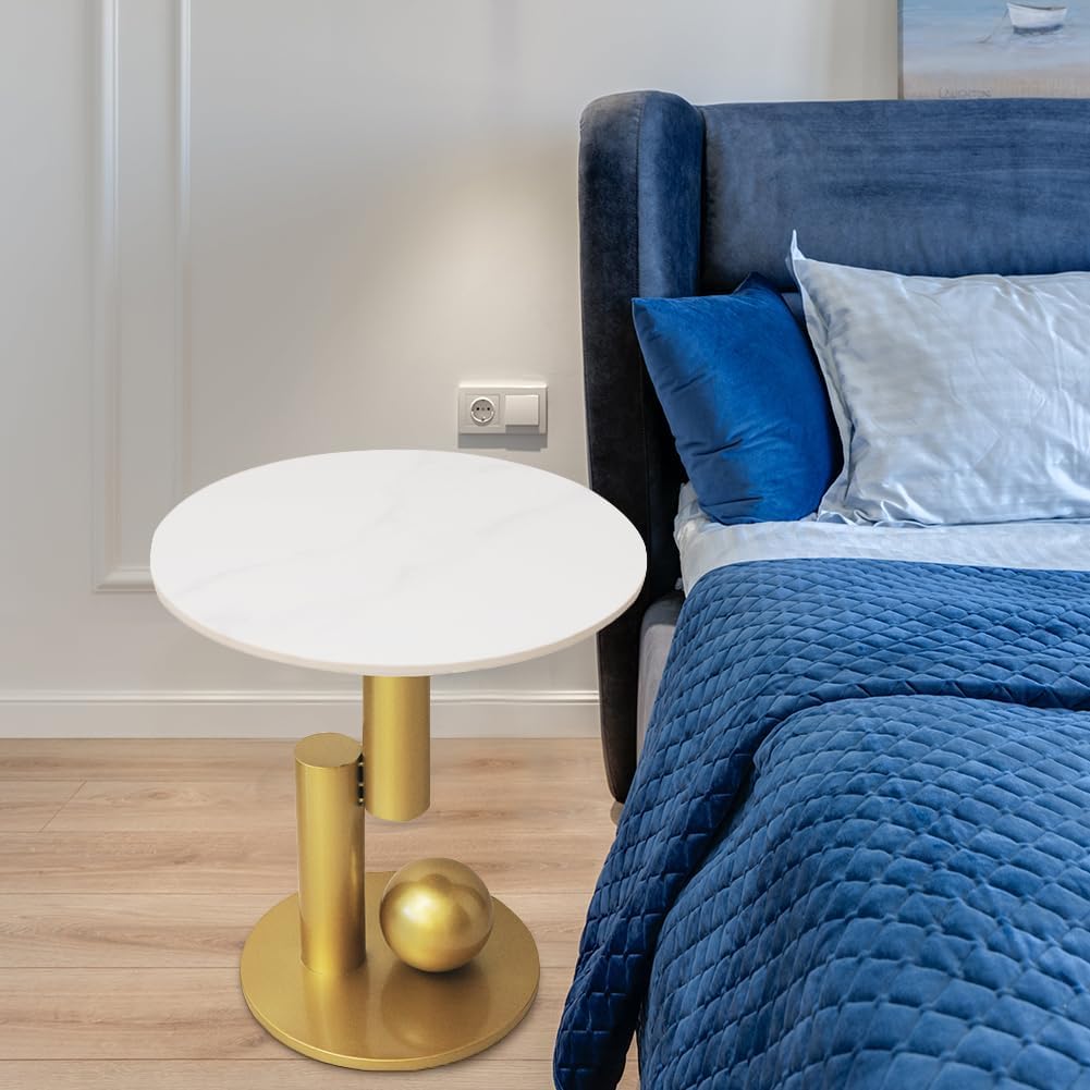 Side Table with Marble Top Metal White End Table Modern Sofa Side End Table Coffee Round Side Desk for Couch Living Room Bedroom